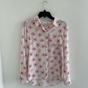 Rails Pink Floral Poppies Long Sleeve Button Up Kate 100% Silk Shirt